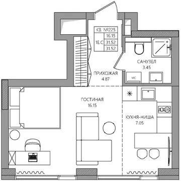 Студия Пермский край, Пермь Центр мкр, Манеры жилой комплекс (31.52 м)