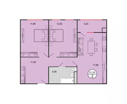 2-к кв. Ставропольский край, Ставрополь № 15 мкр,  (61.95 м)