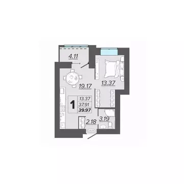 1-к кв. Брянская область, Брянск Архитектор жилой комплекс (39.97 м)