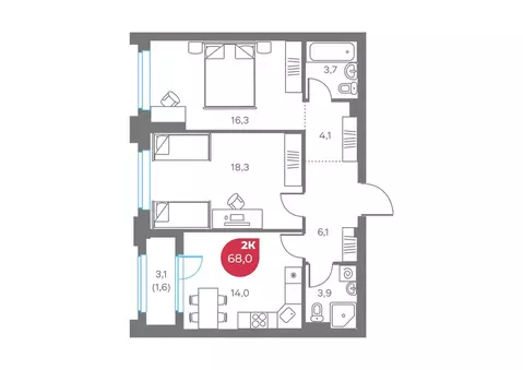 2-к кв. Пермский край, Пермь Советская ул., 16 (68.0 м)