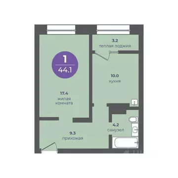 1-к кв. Красноярский край, Красноярск ул. Апрельская, 9 (44.1 м)