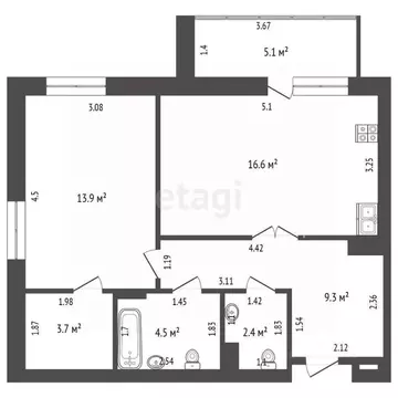 2-к кв. Тюменская область, Тюмень Профсоюзная ул., 55 (50.4 м)