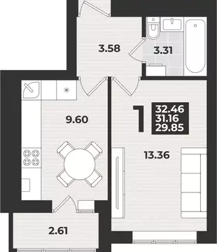 1-к кв. Калининградская область, Калининград ул. Героя России ...