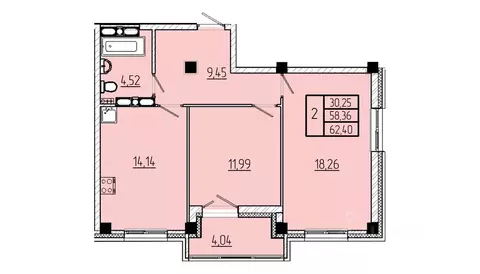 2-к кв. Омская область, Омск Волгоградская ул., с3 (62.4 м)
