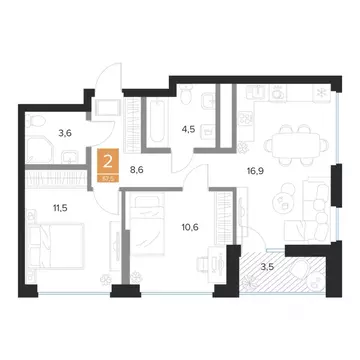 2-к кв. Курская область, Курск Парковый квартал Чувства жилой комплекс ...