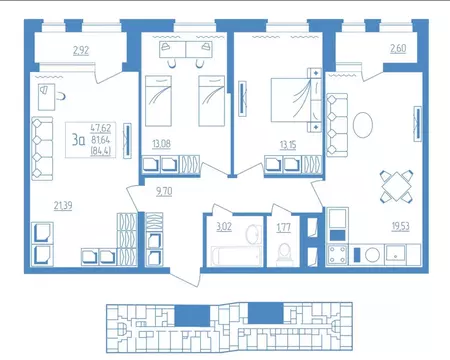 3-к кв. Мордовия, Саранск ул. Косарева, 15А (84.4 м)