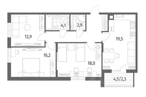 3-к кв. Калининградская область, Гурьевск ул. Имени Романа Руденко, ...