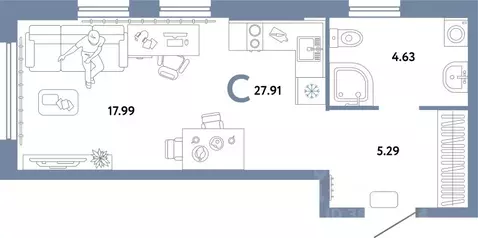 Студия Свердловская область, Екатеринбург ул. Шефская, 22А (27.91 м)