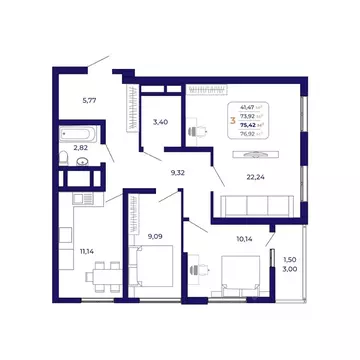3-к кв. Башкортостан, Уфа Затон-Восточный жилрайон, Паруса жилой ...