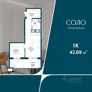 1-к кв. Хабаровский край, Хабаровск Слободская ул. (42.69 м)