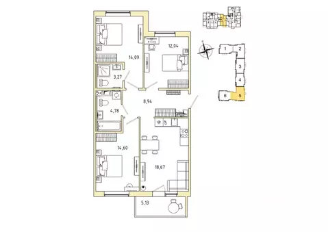 3-к кв. Ленинградская область, Гатчина Въезд мкр,  (77.93 м)