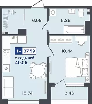 1-к кв. Тюменская область, Тюмень ул. Алексея Сергиенко, 1 (37.59 м)