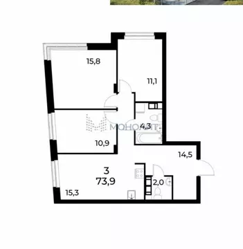 3-комнатная квартира: Нижний Новгород, улица Лесной Городок, 7Б (74.1 ...