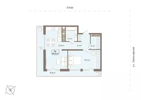 1-к кв. Тюменская область, Тюмень ул. Заполярная, 3 (65.6 м)