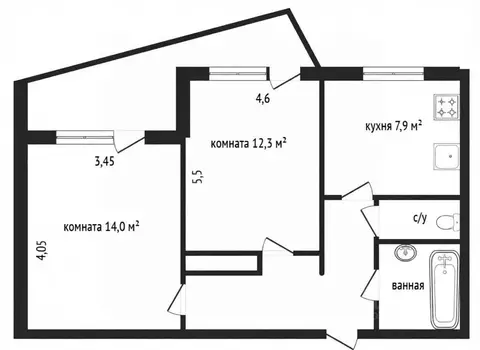2-к кв. Ярославская область, Ярославль ул. Урицкого, 45 (44.6 м)