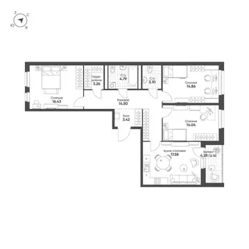 3-к кв. Свердловская область, Екатеринбург Солнечный жилрайон,  (94.1 ...