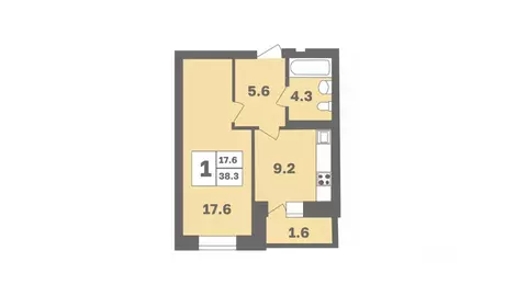 1-к кв. Башкортостан, Уфа Дагестанская ул., лит11 (38.3 м)