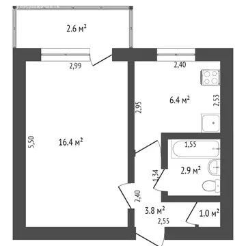 1-комнатная квартира: Ишим, улица Карла Маркса, 37Б (29.8 м)