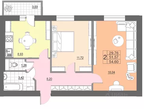2-к кв. Смоленская область, Смоленск Краснинское ш., 26А (54.6 м)