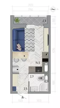 Квартира-студия: Воронеж, улица Фёдора Тютчева, 107 (20.9 м)