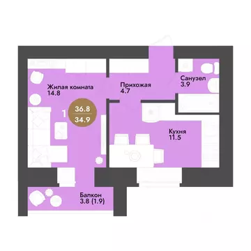 1-к кв. Вологодская область, Вологда ул. Преображенского (36.8 м)