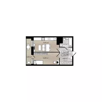 1-к кв. Ярославская область, Ярославль Аэропарк жилой комплекс (40.55 ...