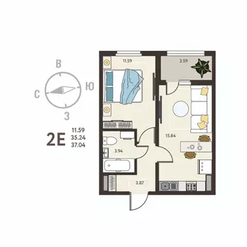 1-к кв. Воронежская область, с. Новая Усмань, Ольха мкр  (37.04 м)