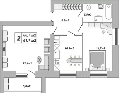 2-к кв. Тамбовская область, Тамбов ул. Чичерина, 7/3 (66.7 м)