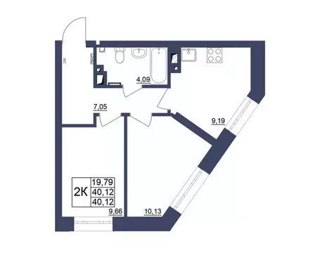 2-к кв. Башкортостан, Уфа Космос жилой комплекс, лит1 (40.34 м)