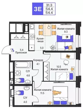 3-к кв. Пермский край, Пермь ул. Карла Модераха, 7 (54.4 м)