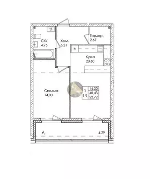 1-комнатная квартира: Сестрорецк, Авиационная улица, 5к4 (48.43 м)