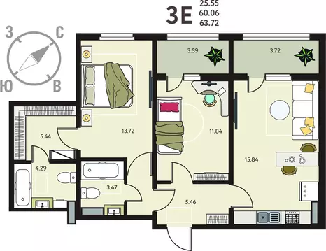 2-комнатная квартира: Курск, улица Энгельса, 115/6 (63.72 м)