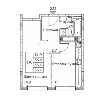 1-к кв. Приморский край, Владивосток ул. Расула Гамзатова, 7к3 (35.6 ...