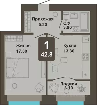 1-к кв. Чувашия, Чебоксары ул. И.П. Прокопьева (42.8 м)