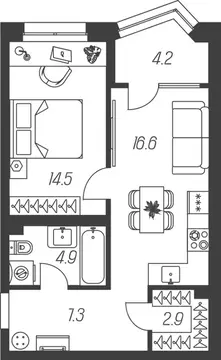 1-к кв. Тульская область, Тула ул. Михеева (50.4 м)