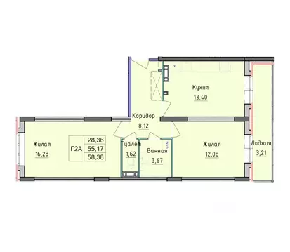 2-к кв. Ярославская область, Ярославль просп. Фрунзе, 56Г (58.0 м)