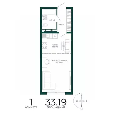 1-к кв. Пензенская область, Пенза Чаадаев жилой комплекс (33.19 м)