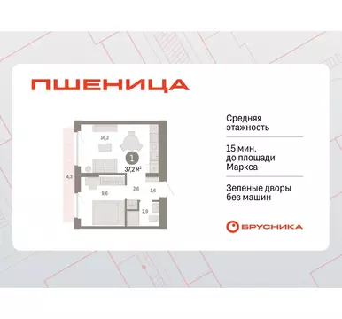 1-комнатная квартира: Новосибирский район, рабочий посёлок Краснообск, ...