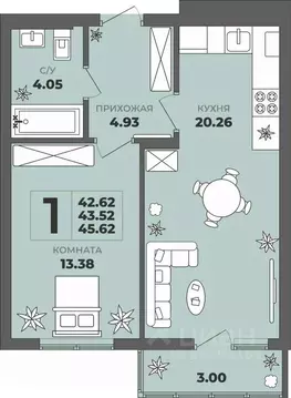 1-к кв. Калининградская область, Калининград ул. Генерала Толстикова, ...