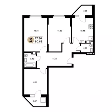 3-к кв. Самарская область, Самара Московское шоссе, 18-й км, 53 (79.7 ...