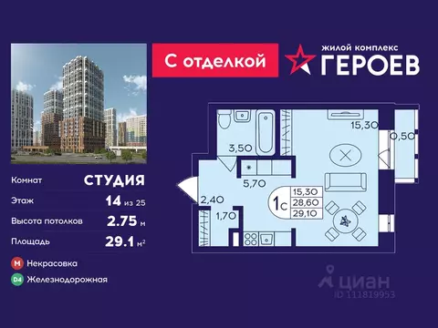 Студия Московская область, Балашиха Железнодорожный мкр, Центр-2 мкр, ...