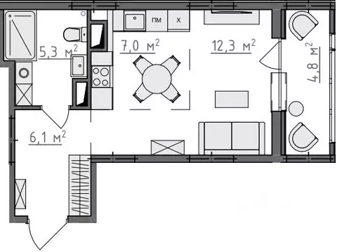 Студия Владимирская область, Владимир Сновицы-Веризино мкр,  (33.2 м)