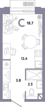 Студия Москва Страна.Заречная жилой комплекс (18.7 м)