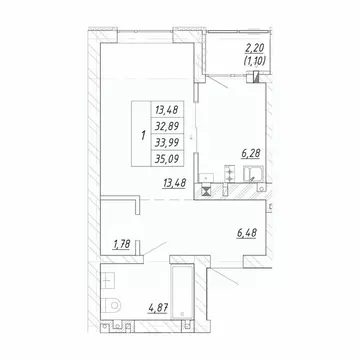 1-к кв. Калининградская область, Зеленоградск  (35.09 м)