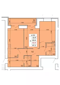 2-к кв. Костромская область, Кострома Новый город мкр,  (63.8 м)