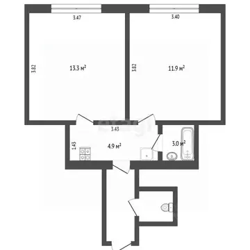 2-к кв. Тюменская область, Тюмень Олимпийская ул., 25 (34.7 м)