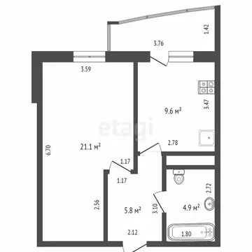 1-комнатная квартира: Дмитров, Сиреневая улица, 3 (41.3 м)