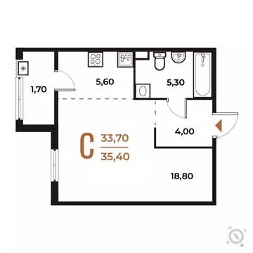 Студия Москва № 82 кв-л, Новое Летово жилой комплекс (35.4 м)