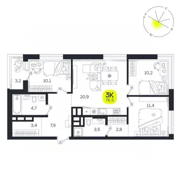 3-к кв. Свердловская область, Екатеринбург Южная Ботаника жилрайон, ...