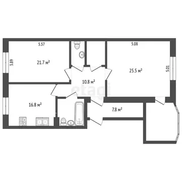 2-комнатная квартира: Ярославль, 2-я Мельничная улица, 38 (93.7 м)